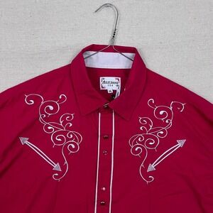 Ace of Diamond Red Western Shirt Smile Pockets Mens 2XL Embroidered Pearl Snap